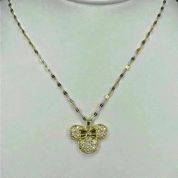 14KGP Minnie Mousse Pendant W/Pave Crystals Necklace - Picture 3 of 3